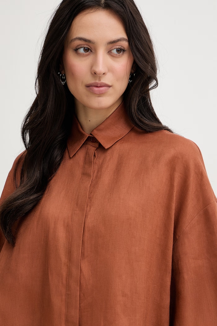 MM by Max Mara košeľa dámska ľanová RITO hnedá 2616111038600