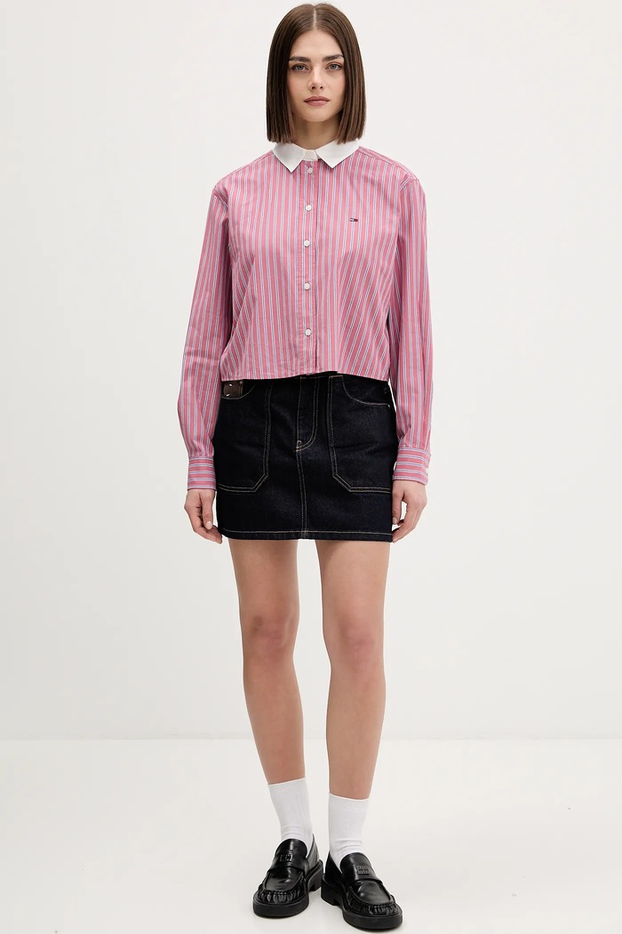 Bavlněná košile Tommy Jeans DW0DW22078 růžová SS26