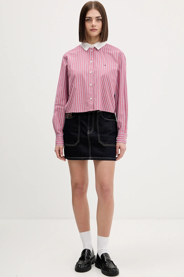 Bavlněná košile Tommy Jeans DW0DW22078 růžová SS26