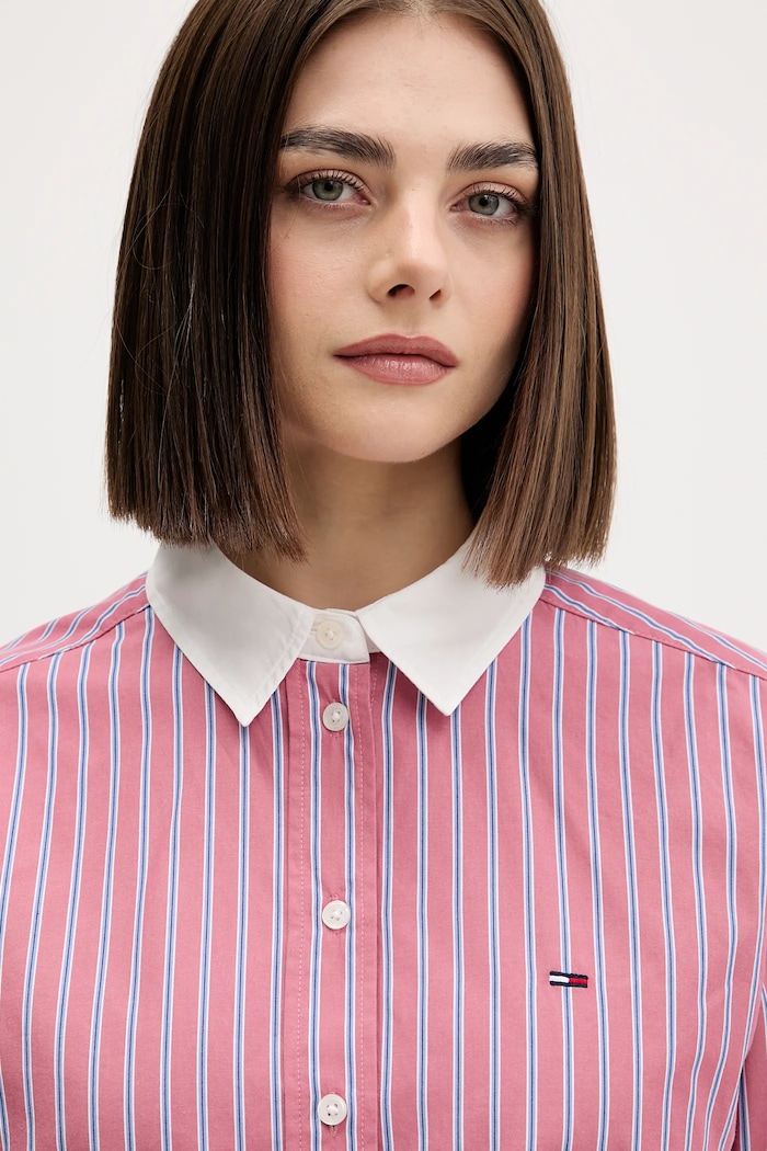 Bavlněná košile Tommy Jeans růžová DW0DW22078