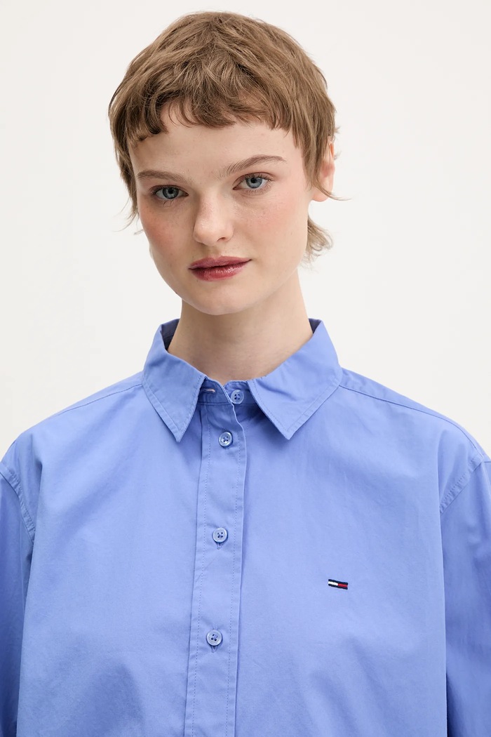 Βαμβακερό πουκάμισο Tommy Jeans μωβ DW0DW22078