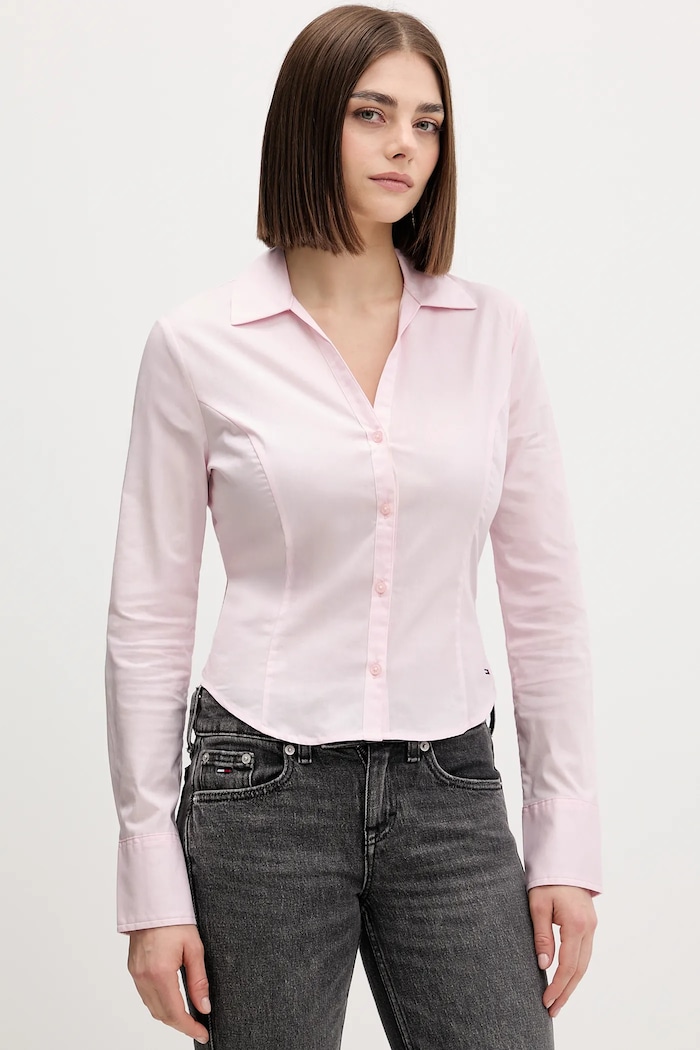 Košile Tommy Jeans slim růžová DW0DW22604