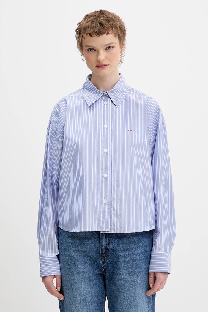 Košeľa Tommy Jeans pásiky modrá DW0DW22636