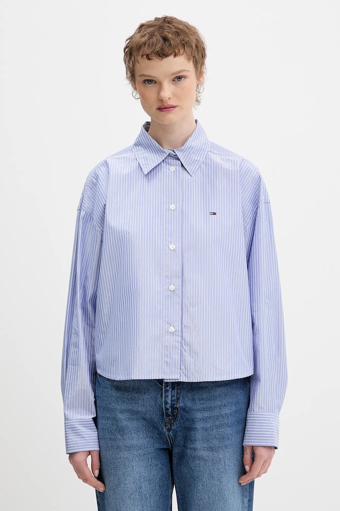 Košeľa Tommy Jeans pásiky modrá DW0DW22636