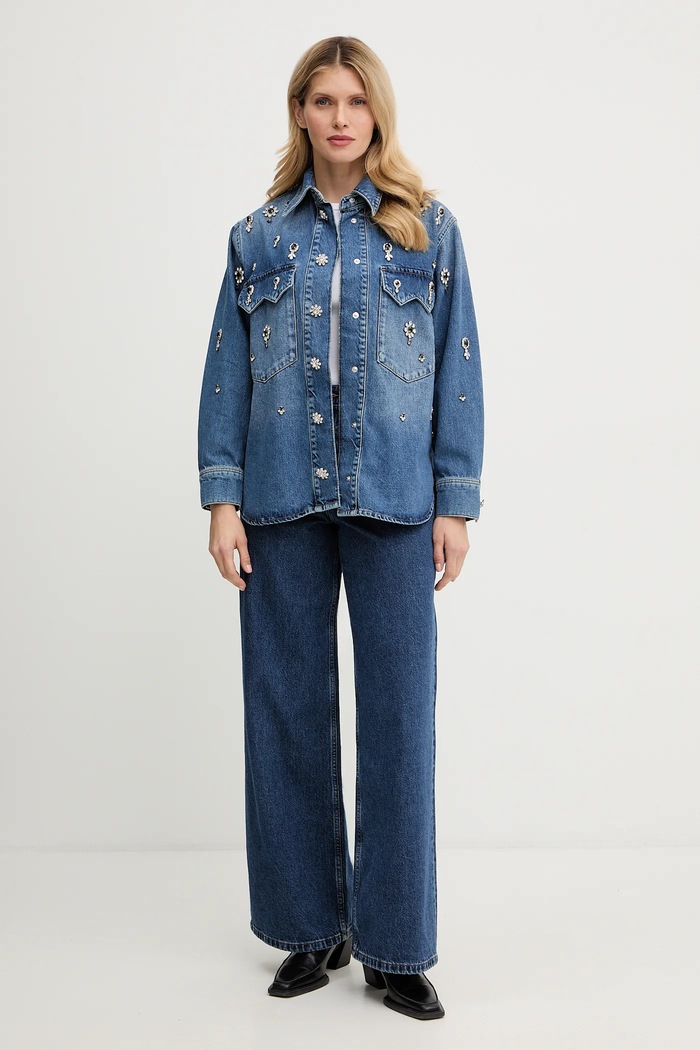 Jeans srajca AllSaints W121PD mornarsko modra SS26