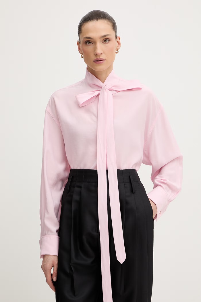 Kenzo košile dámská s příměsí hedvábí růžová FG52CH2799KA