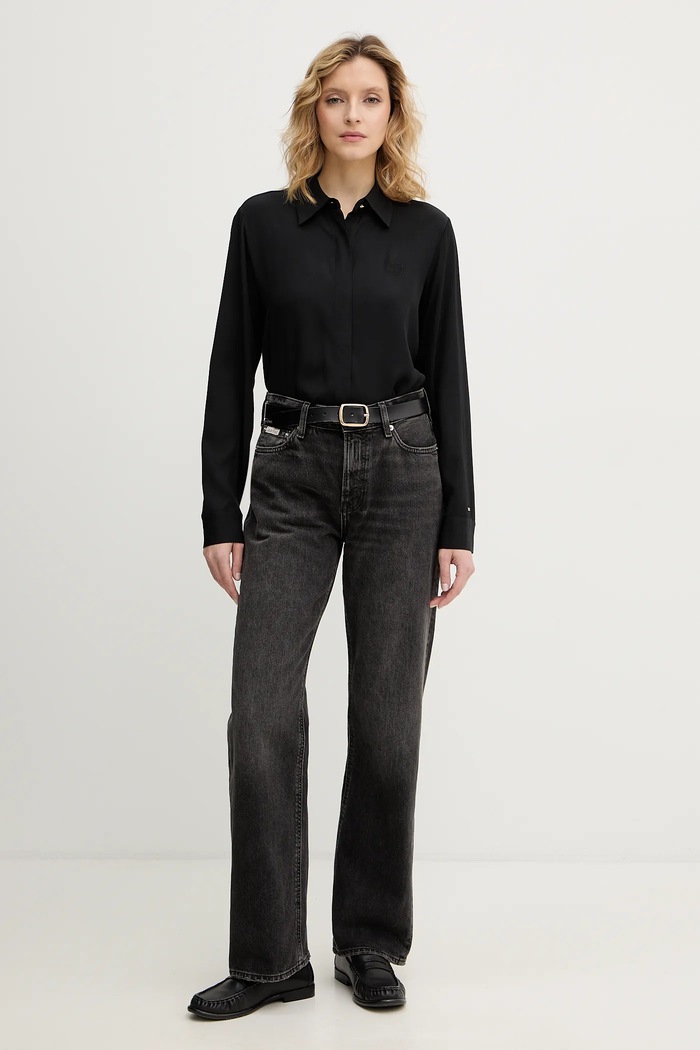 Πουκάμισο Tommy Hilfiger WW0WW48180 μαύρο SS26