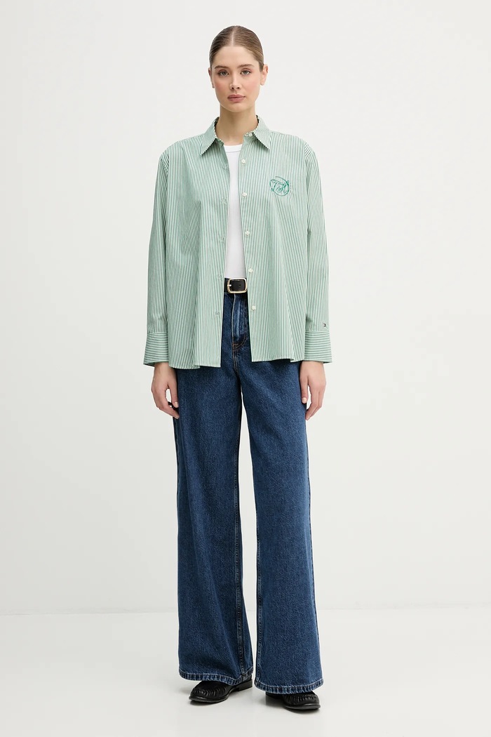 Pamučna košulja Tommy Hilfiger WW0WW48190 zelena SS26