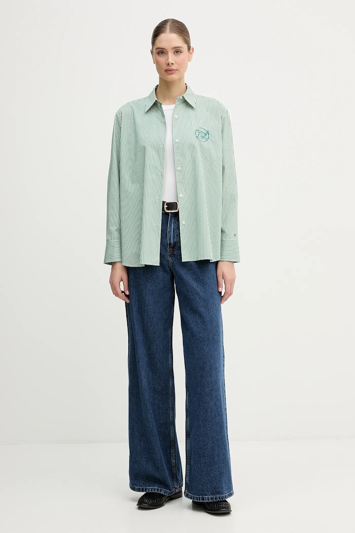 Pamučna košulja Tommy Hilfiger WW0WW48190 zelena SS26