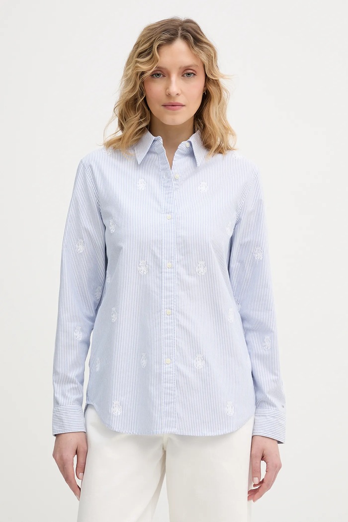 Tommy Hilfiger cămașă din bumbac uni albastru WW0WW49386