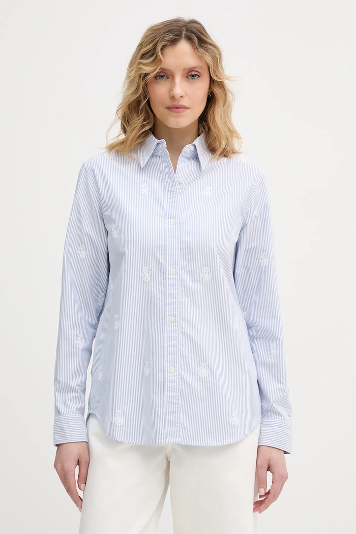 Tommy Hilfiger cămașă din bumbac uni albastru WW0WW49386