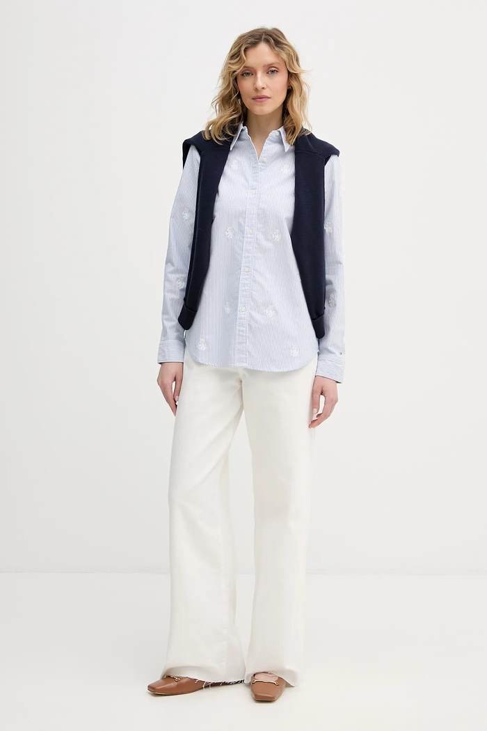 Tommy Hilfiger cămașă din bumbac WW0WW49386 albastru SS26