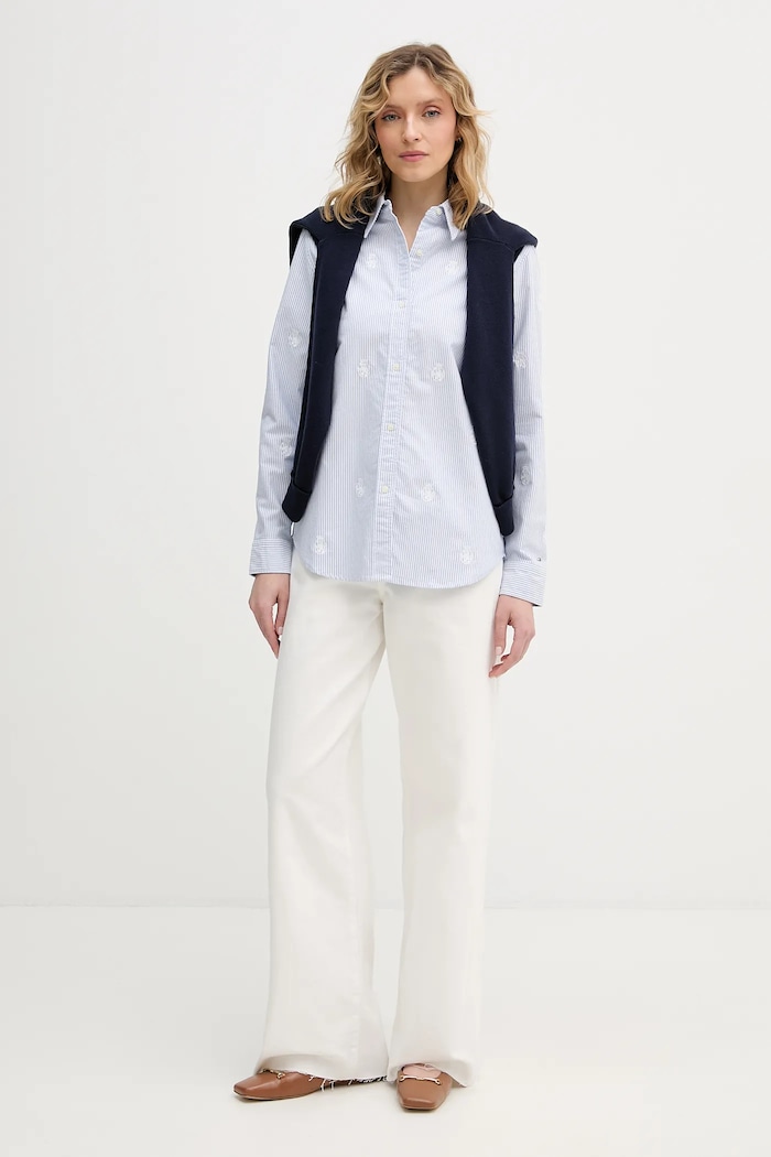 Tommy Hilfiger cămașă din bumbac WW0WW49386 albastru SS26
