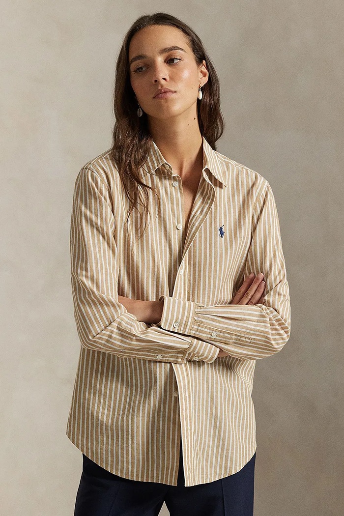 Košulja s dodatkom lana Polo Ralph Lauren s uzorkom bež 211971514