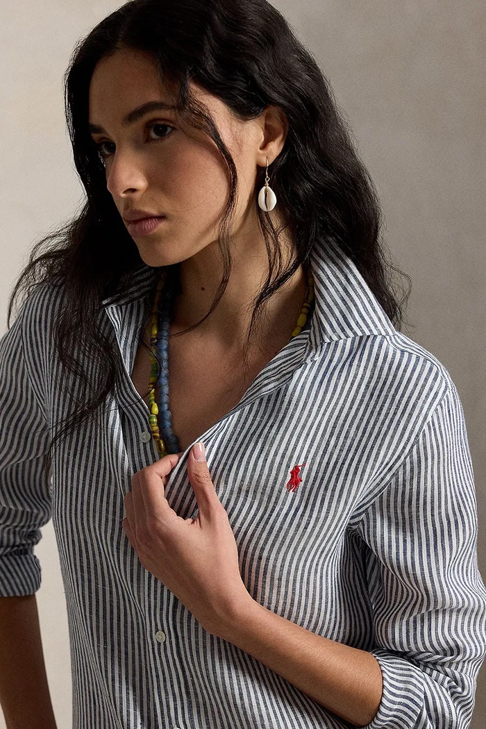 Polo Ralph Lauren πουκάμισο γυναικείο βαμβακερό σκούρο μπλε 211A96158