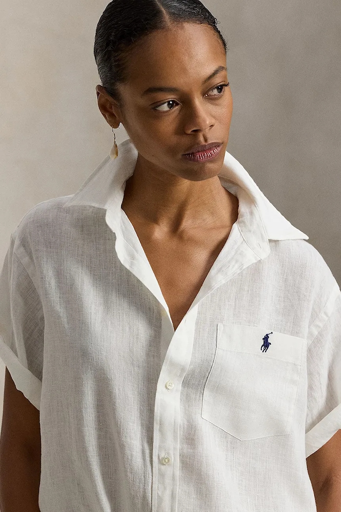 Polo Ralph Lauren cămașă pentru femei din in alb 211A96160