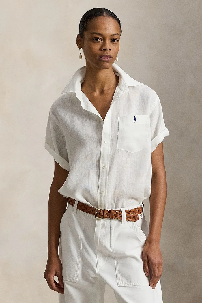 Polo Ralph Lauren cămașă pentru femei din in 211A96160 alb