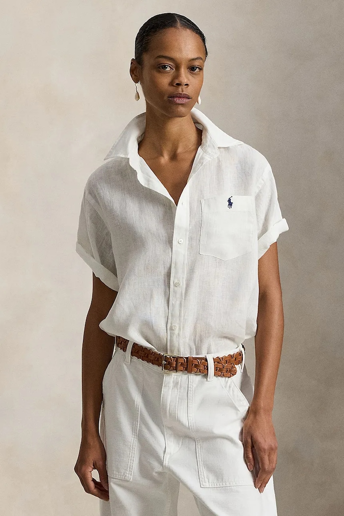Polo Ralph Lauren cămașă pentru femei din in 211A96160 alb