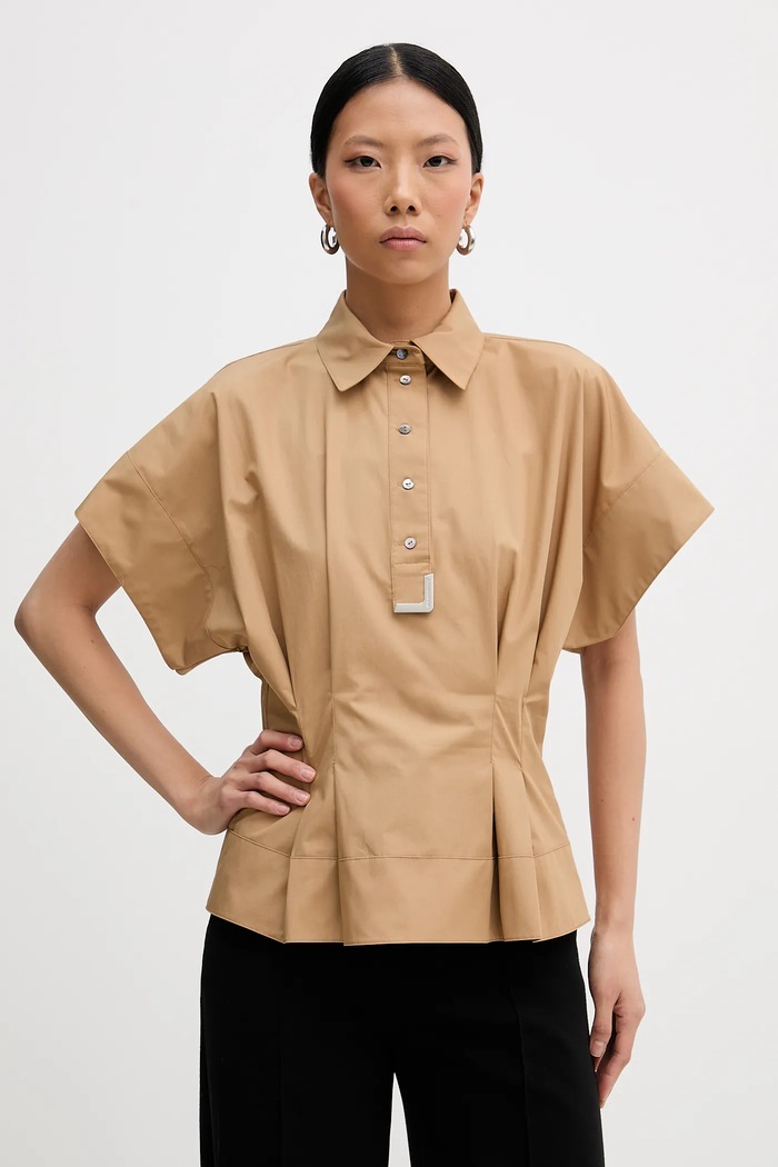 Karl Lagerfeld bluză din bumbac fixat bej B1W11006