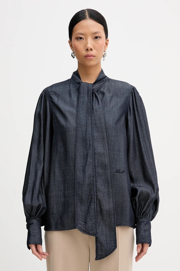 Džínsová blúzka Karl Lagerfeld FLUID DENIM relaxed tmavomodrá B1W11025