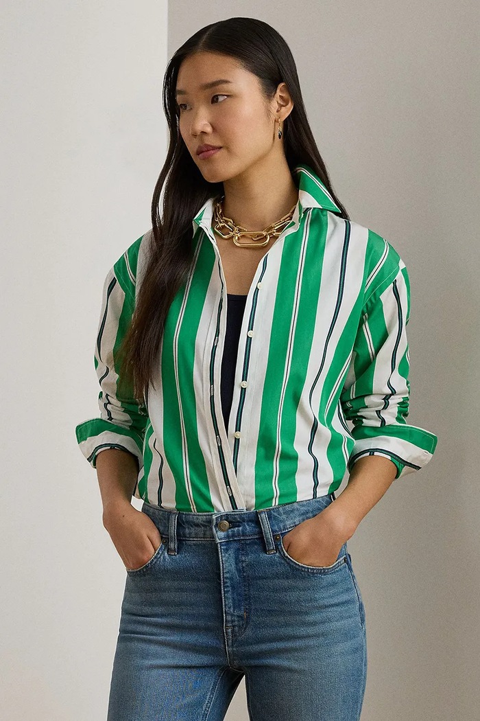 Памучна риза Lauren Ralph Lauren стандартна зелен 200P03666