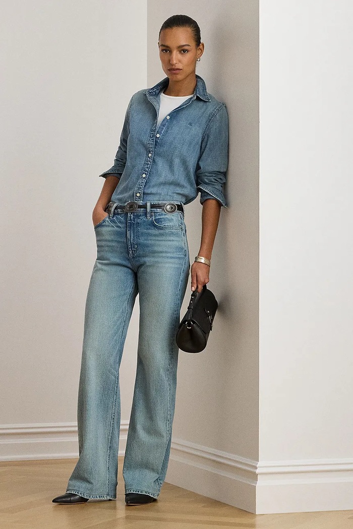 Ruházat Lauren Ralph Lauren pamut farmer ing 200P08166 kék