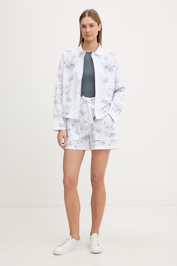 EA7 Emporio Armani koszula damska z bawełną AF21126.7W001025 biały SS26