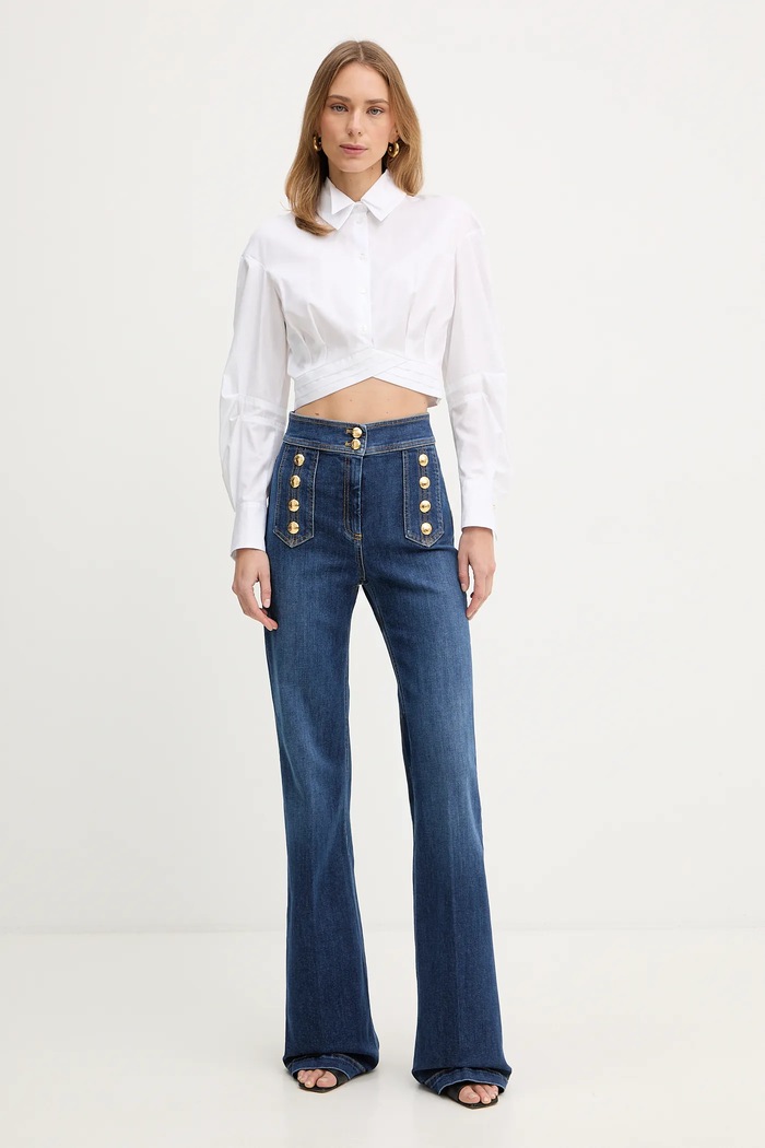 Elisabetta Franchi bluză din bumbac CA12161E2 alb SS26