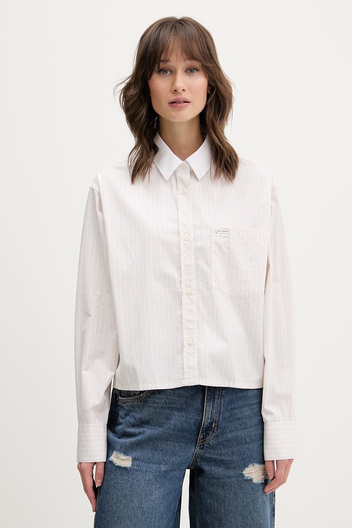 Bavlněná košile Guess Jeans kárový béžová W6RH64.WH7Q1