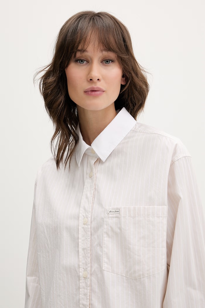 Bavlněná košile Guess Jeans béžová W6RH64.WH7Q1
