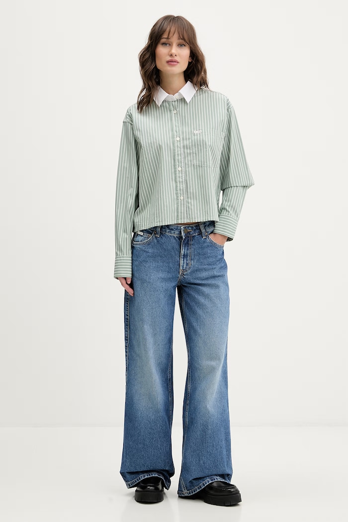 Памучна риза Guess Jeans W6RH64.WH7Q1 зелен SS26