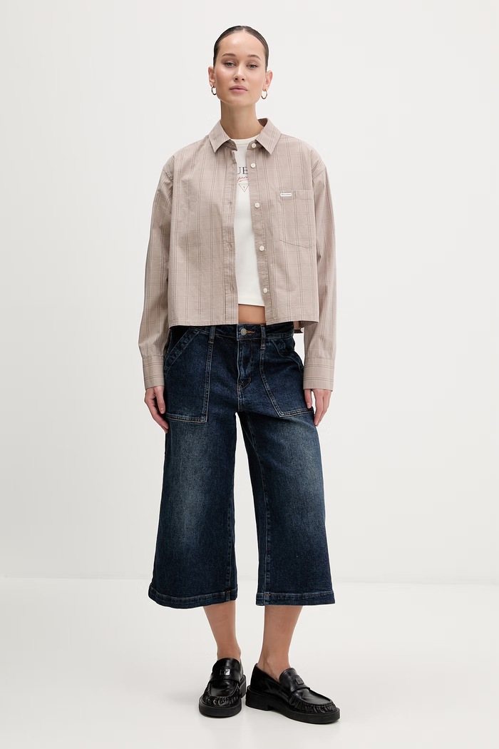 Guess Jeans koszula bawełniana W6RH64.WH7Q1 beżowy SS26