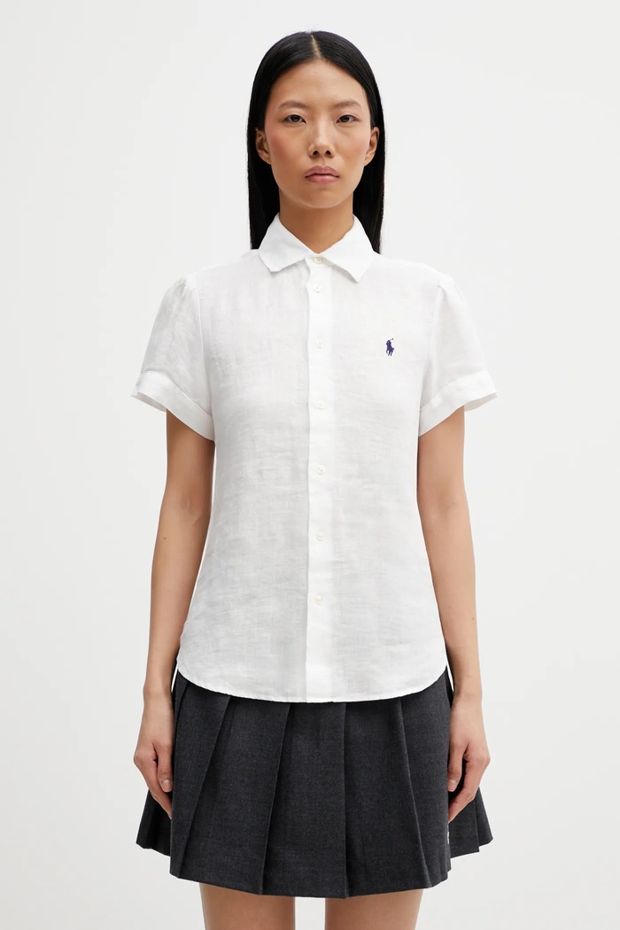 Ľanová košeľa Polo Ralph Lauren 17/1 PD LINEN jednofarebný biela 211973366505