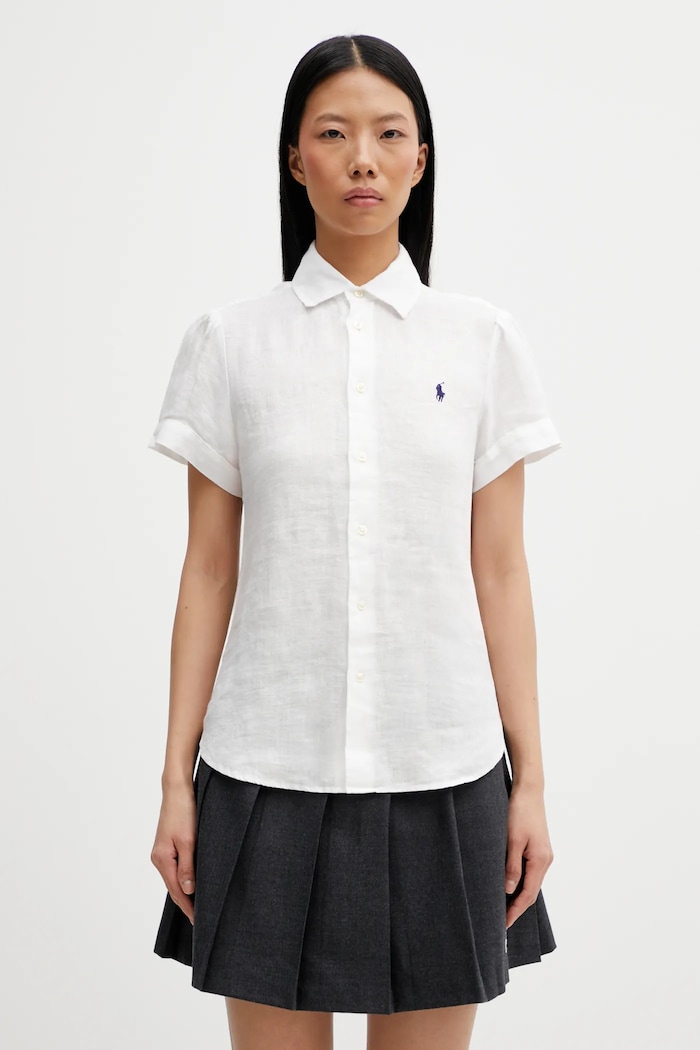 Πουκάμισο από λινό Polo Ralph Lauren 17/1 PD LINEN κανονικό λευκό 211973366505