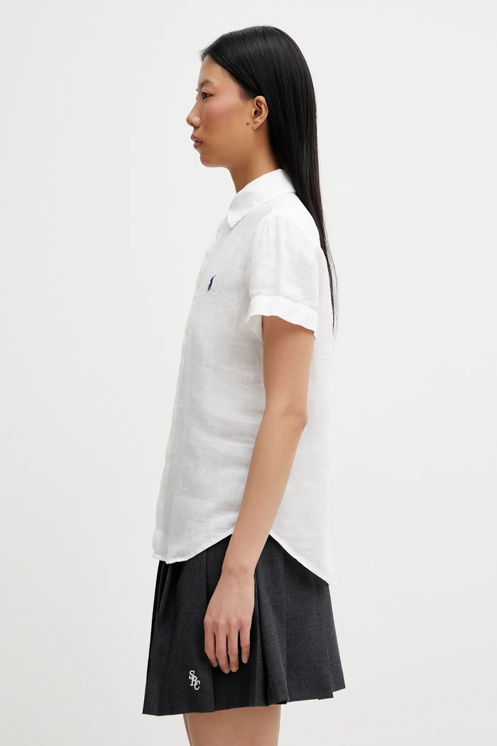 Πουκάμισο από λινό Polo Ralph Lauren 17/1 PD LINEN 211973366505 λευκό SS26