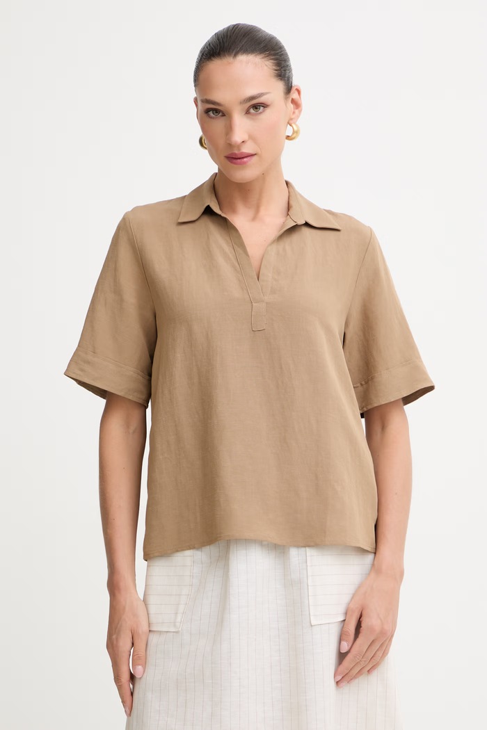 Marella polo damskie z wiskozą Emme by Marella brązowy 2615111202200