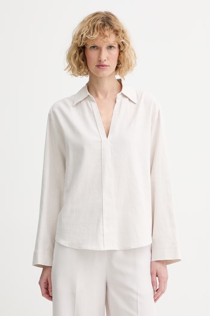 Calvin Klein blúzka dámska s ľanom béžová LV044F153G