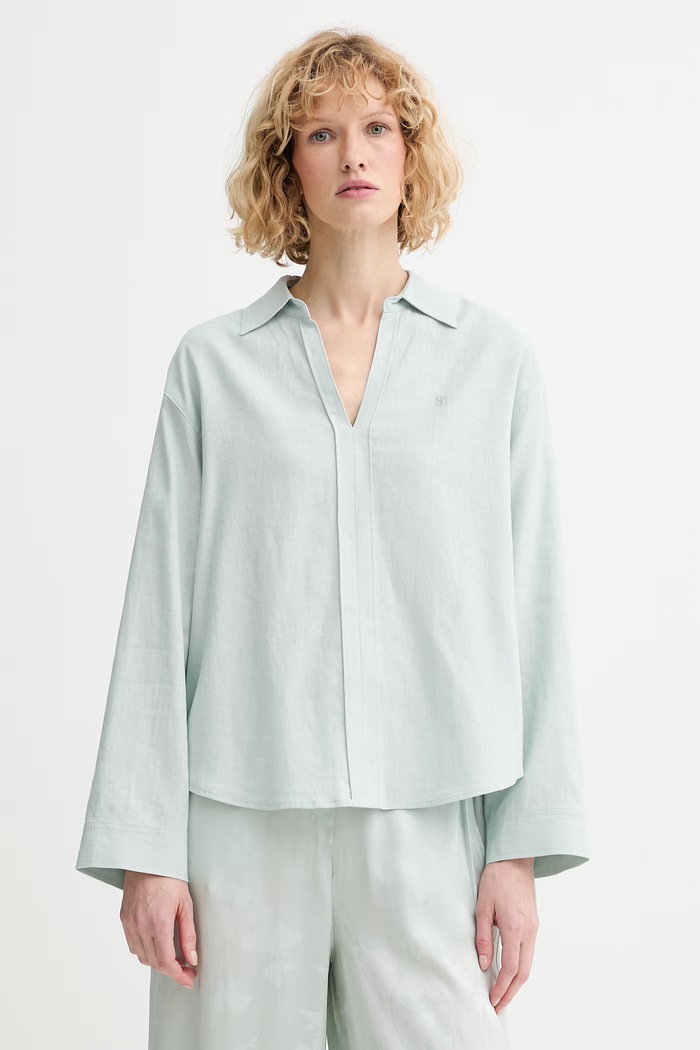 Calvin Klein блуза дамска с лен зелен LV044F153G
