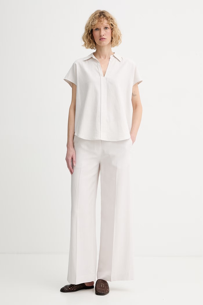 Calvin Klein blúzka dámska s ľanom LV044F154G béžová SS26