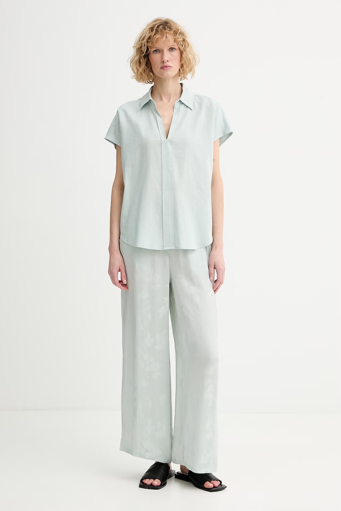 Calvin Klein blúzka dámska s ľanom LV044F154G zelená SS26