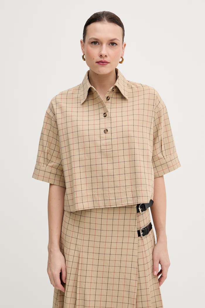 Barbour bluzka bawełniana Hollington wzorzyste beżowy LSH1728