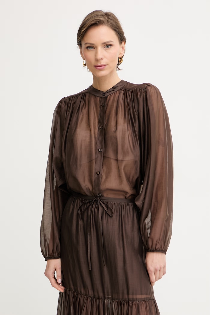 Twinset női ing lyocellel sima barna 261TF2040