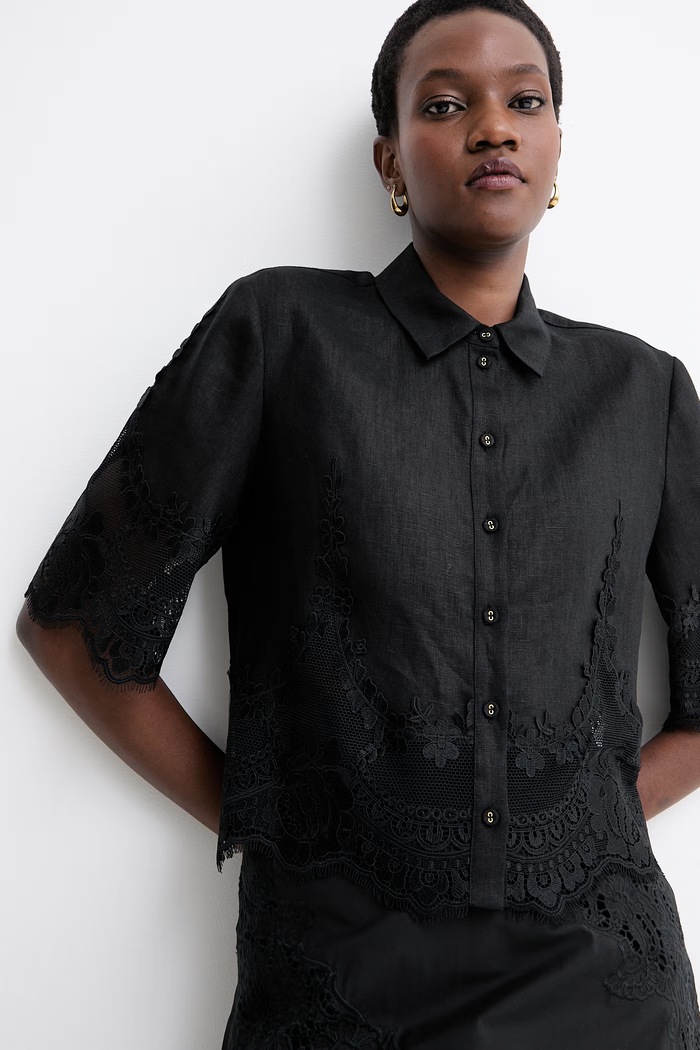 Twinset πουκάμισο γυναικείο λινό μαύρο 261TT2181