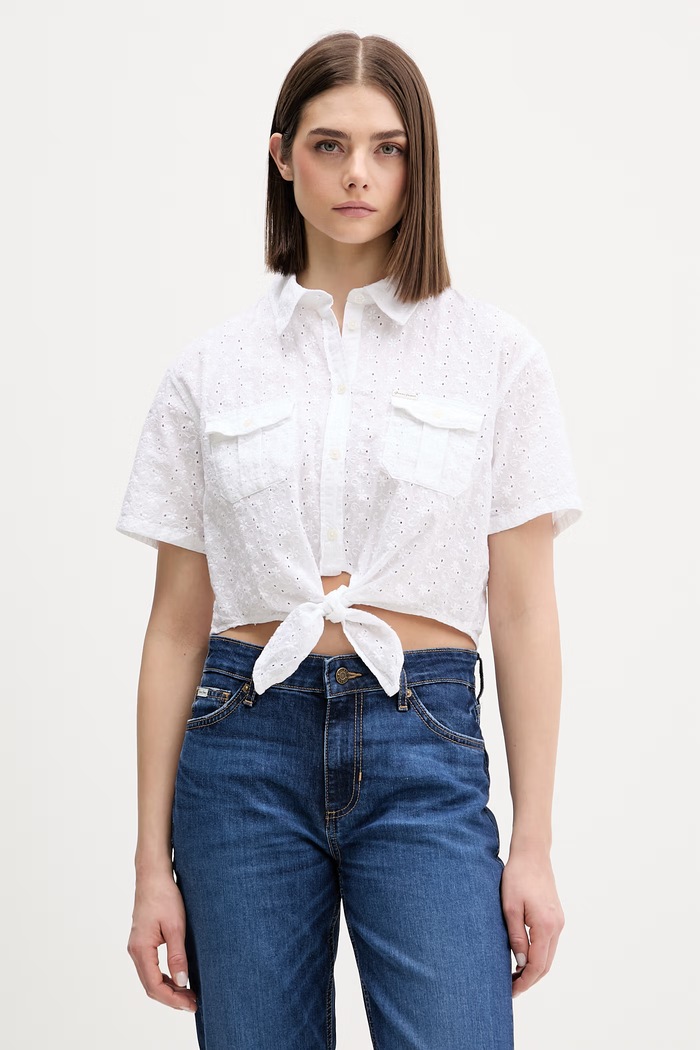 Guess Jeans košulja za žene od pamuka bijela W6GHA3.WO331