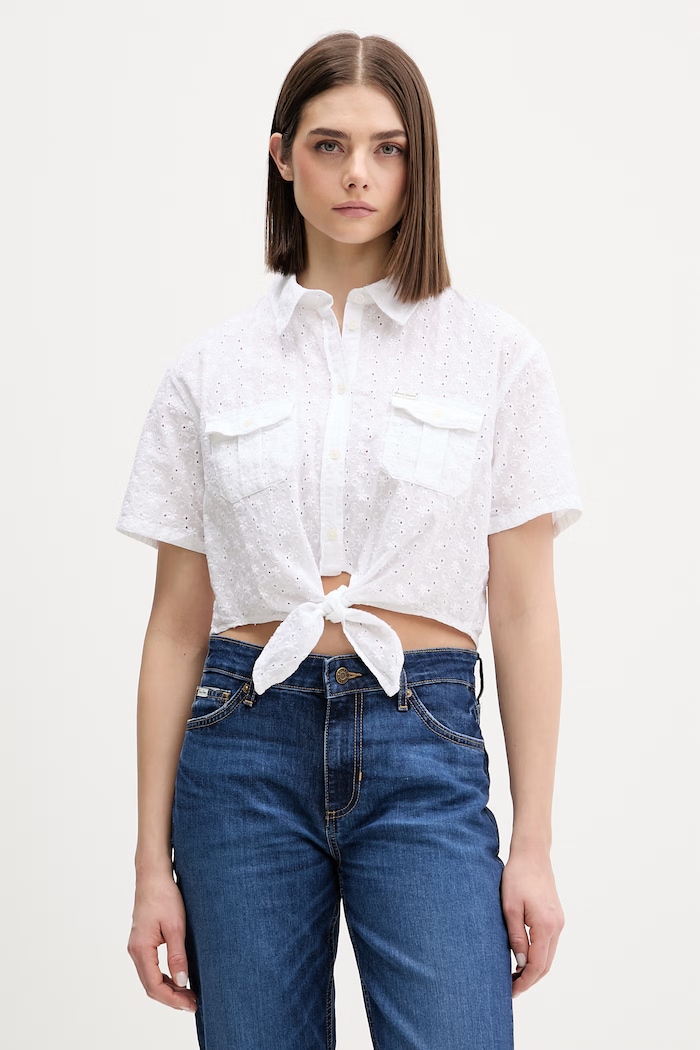 Guess Jeans košulja za žene od pamuka bijela W6GHA3.WO331