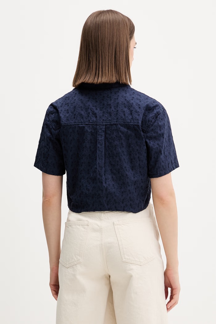 Abbigliamento Guess Jeans camicia da donna in cotone W6GHA3.WO331 blu navy