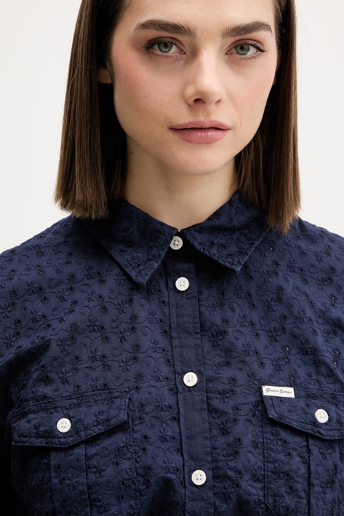 Guess Jeans camicia da donna in cotone blu navy W6GHA3.WO331