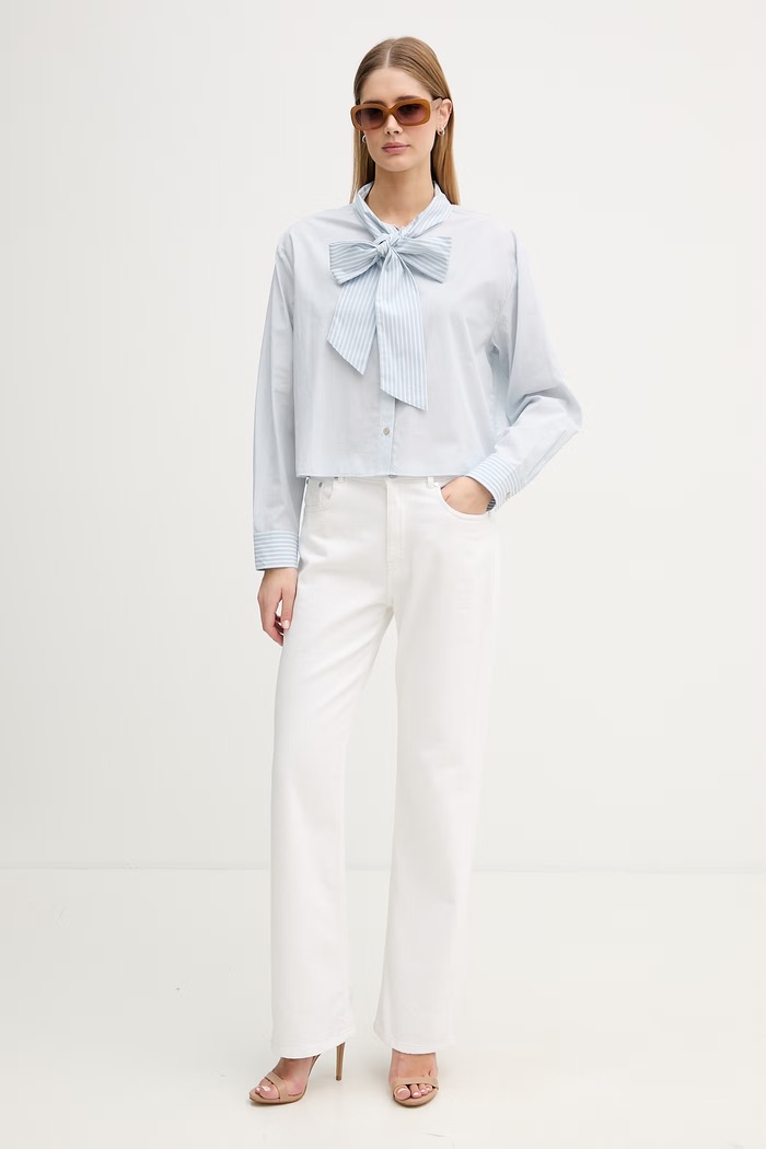 United Colors of Benetton dámska bavlnená košeľa 5LRGDQ0DL modrá SS26