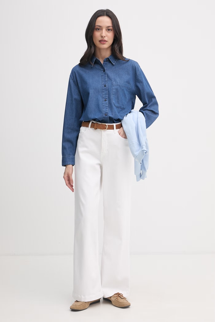 United Colors of Benetton košeľa dámska bavlnená 5DHJDQ0DT modrá SS26
