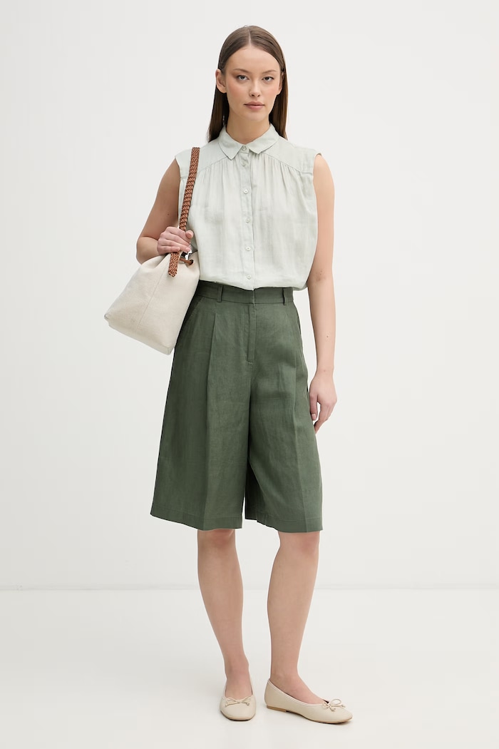 United Colors of Benetton koszula damska lniana 5BMLDQ0E0 zielony SS26